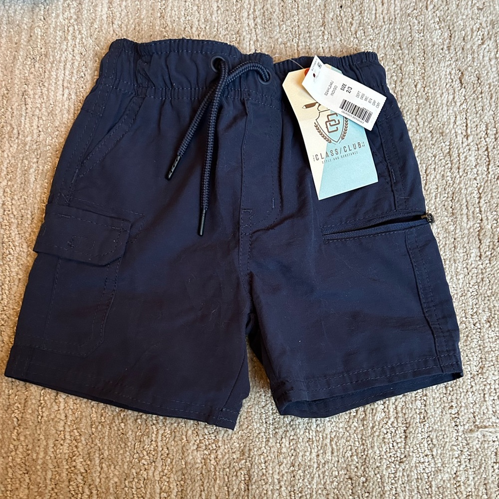 NWT Classic Club Toddler Boy Navy Blue Cargo Shorts (Size 2/3T)